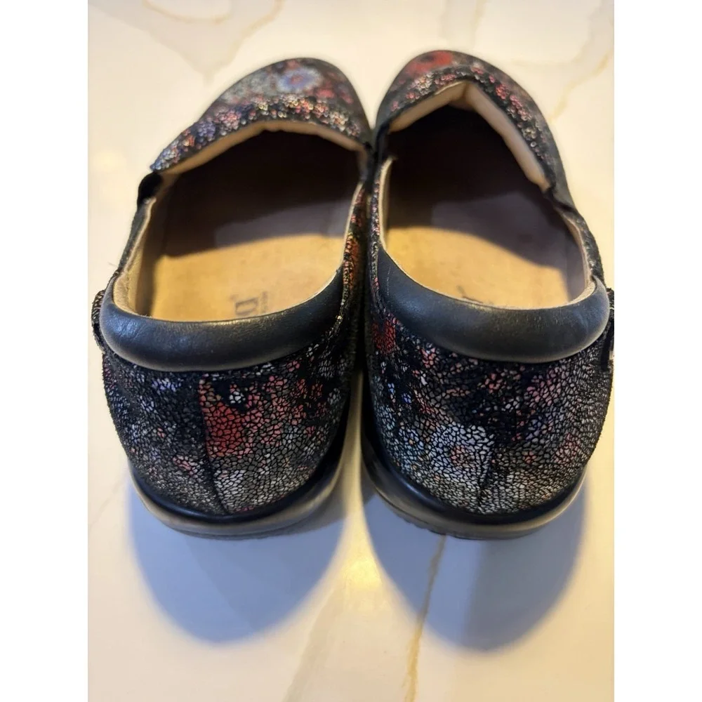 Alegria KEL-323 Women Black Floral Leather Slip-On Shoes Clogs Size 39 /US 8.5-9